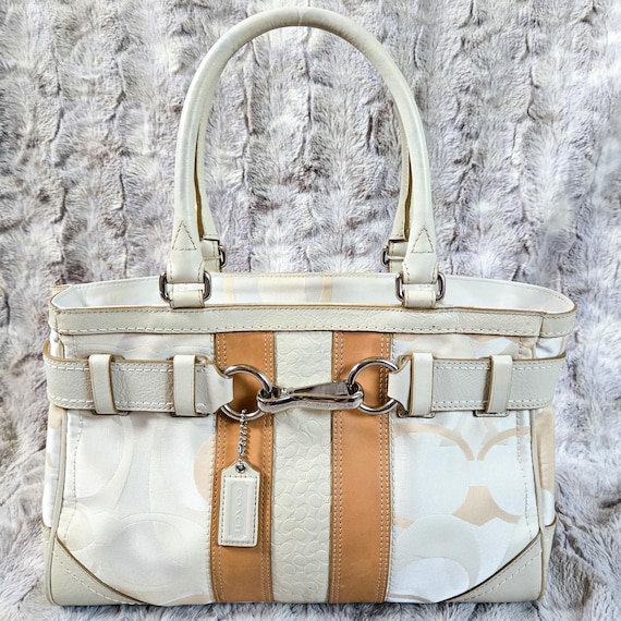 Y2K Coach Hampton Satchel – Ivory Optic C Jacquard | Tan Stripe