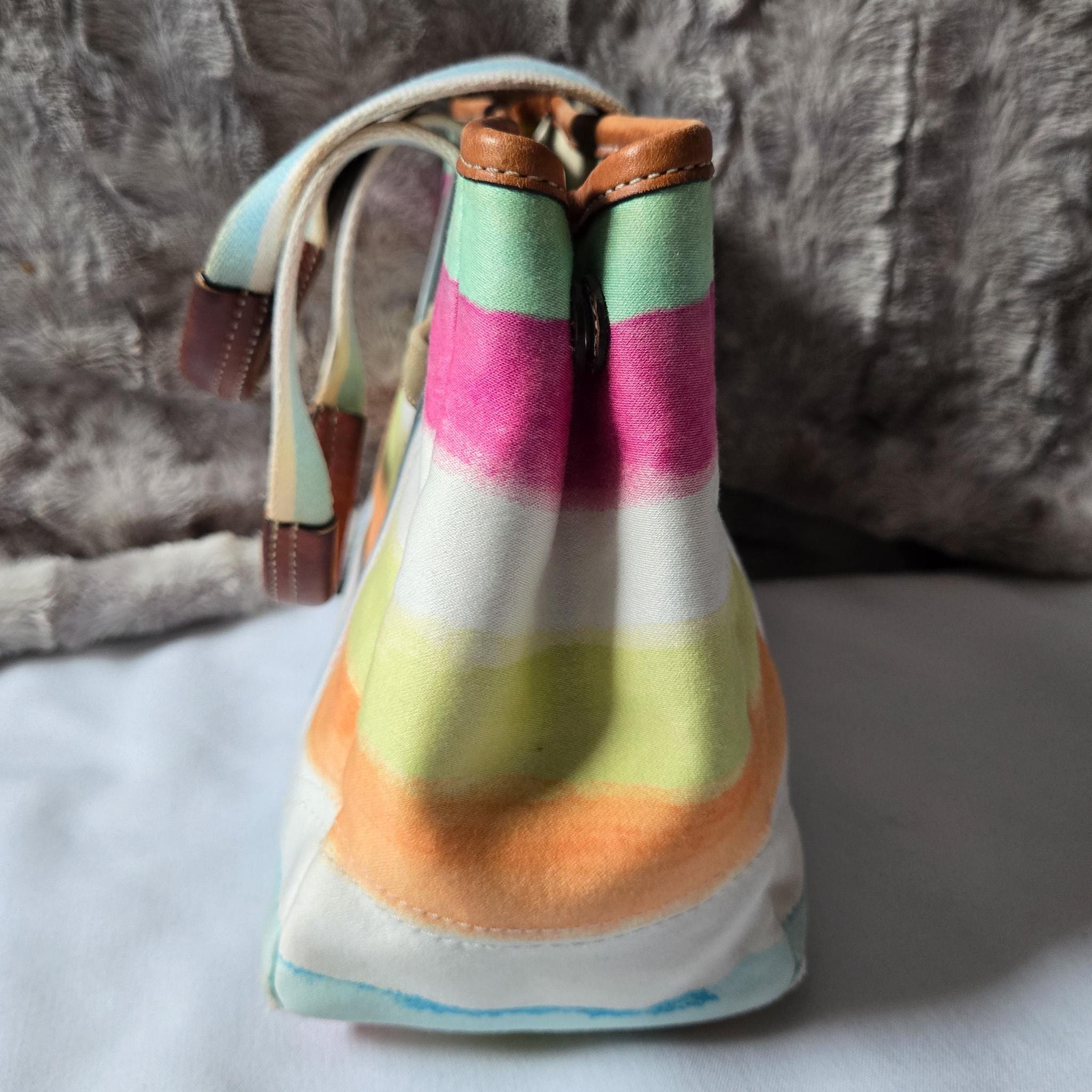 Y2K Vintage Coach Hampton Watercolor Rainbow Stripes Small Tote 