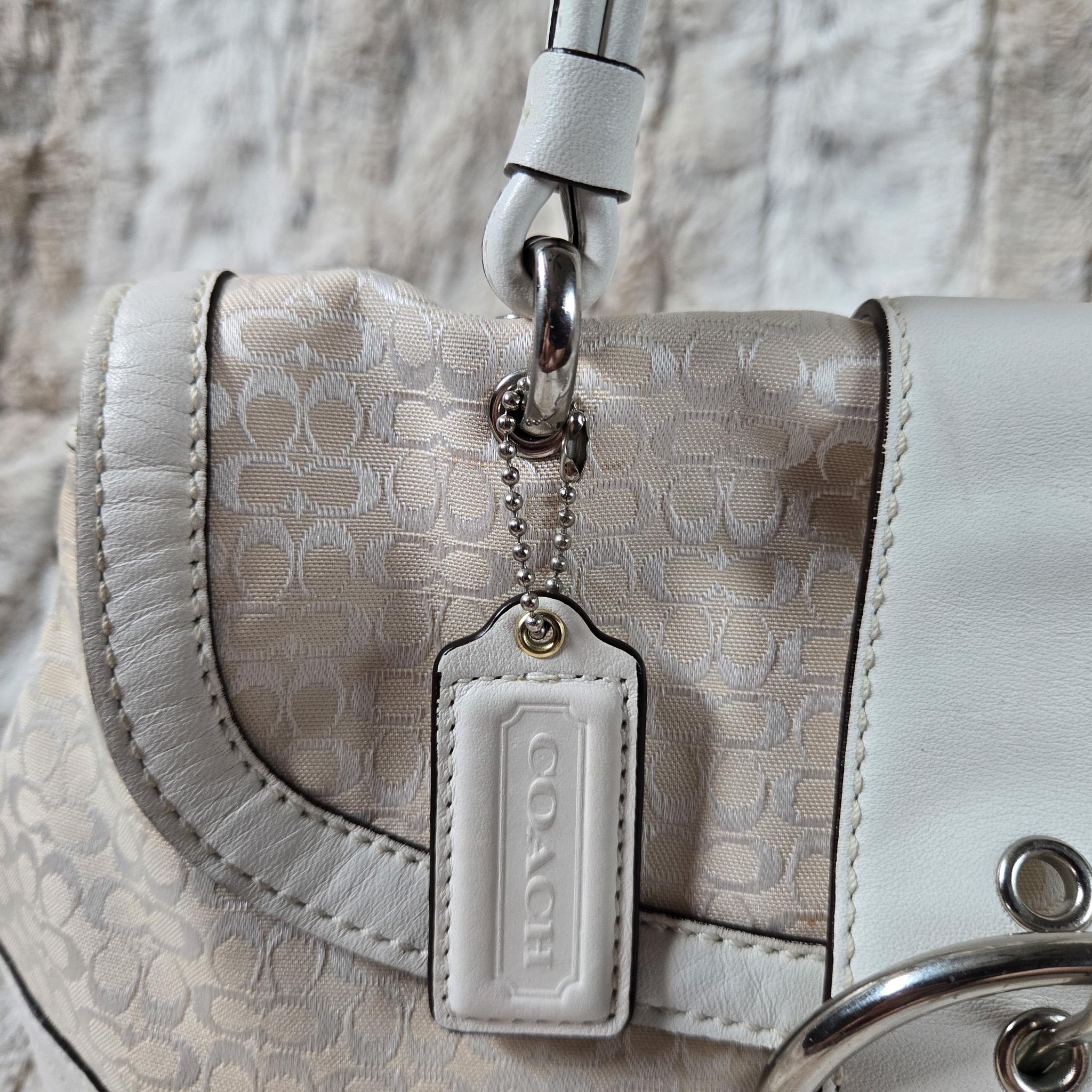 Coach Y2K Soho Handbag: Ivory Sigc Jacquard & White Leather Trim