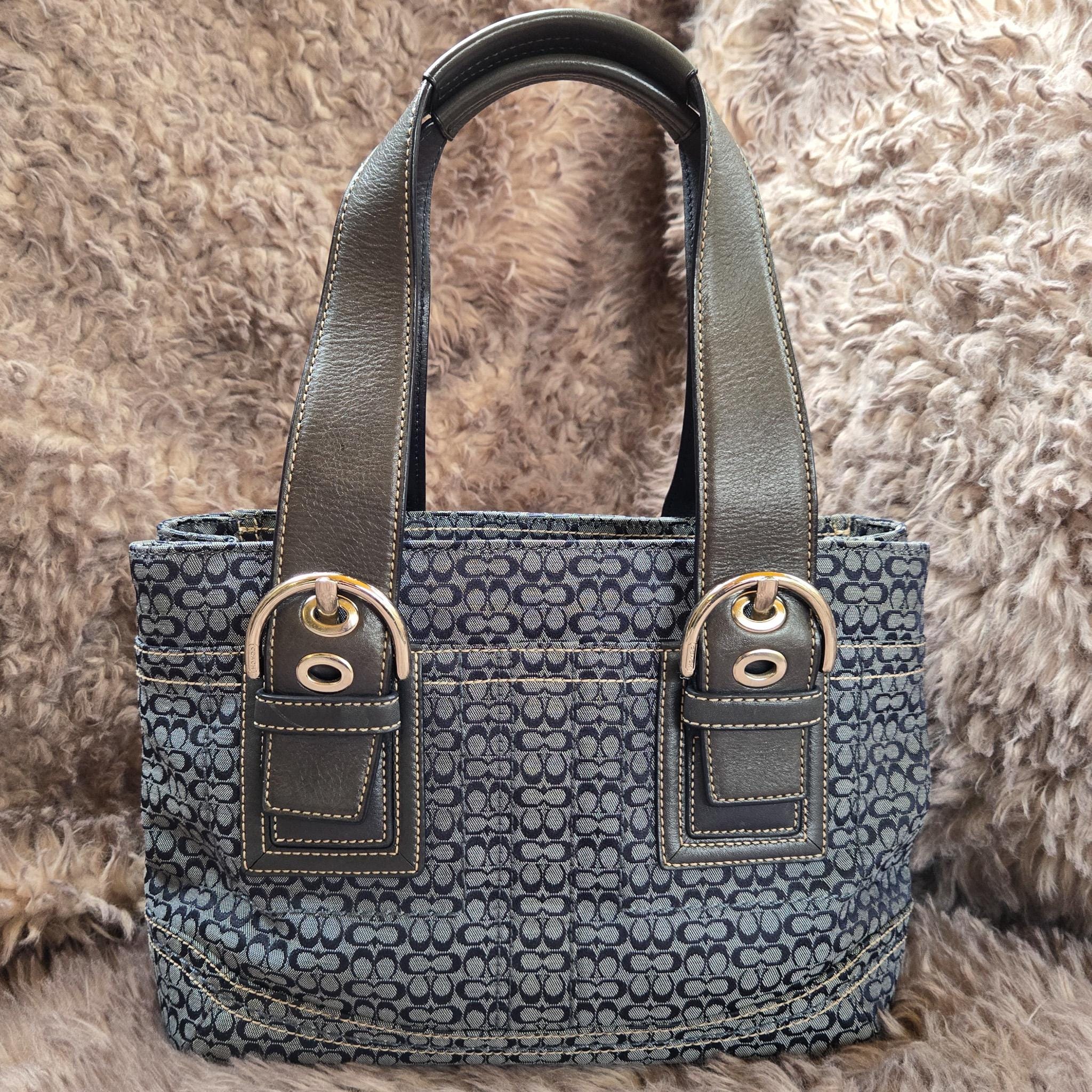 Coach Y2K Denim Blue Soho Sigc Jacquard Tote Bag W/leather Trim