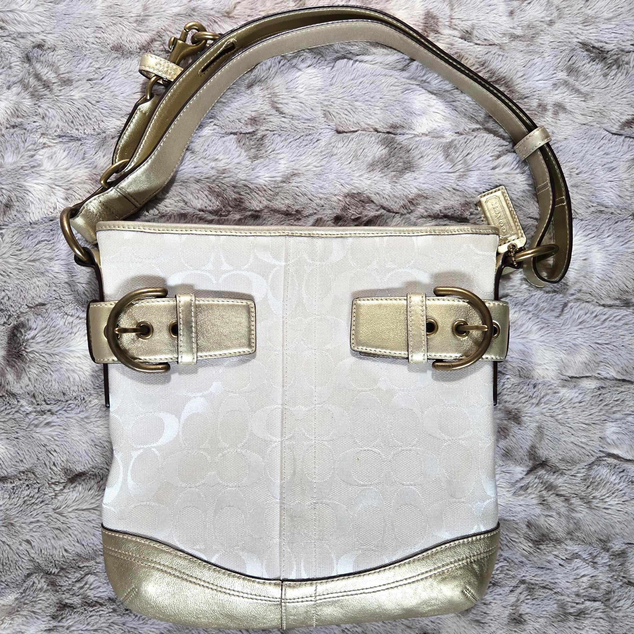 Coach Signature Ivory/gold Metallic Leather Shoulder Bag