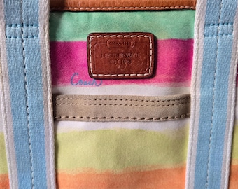 Y2K Vintage Coach Hampton Watercolor Rainbow Stripes Small Tote