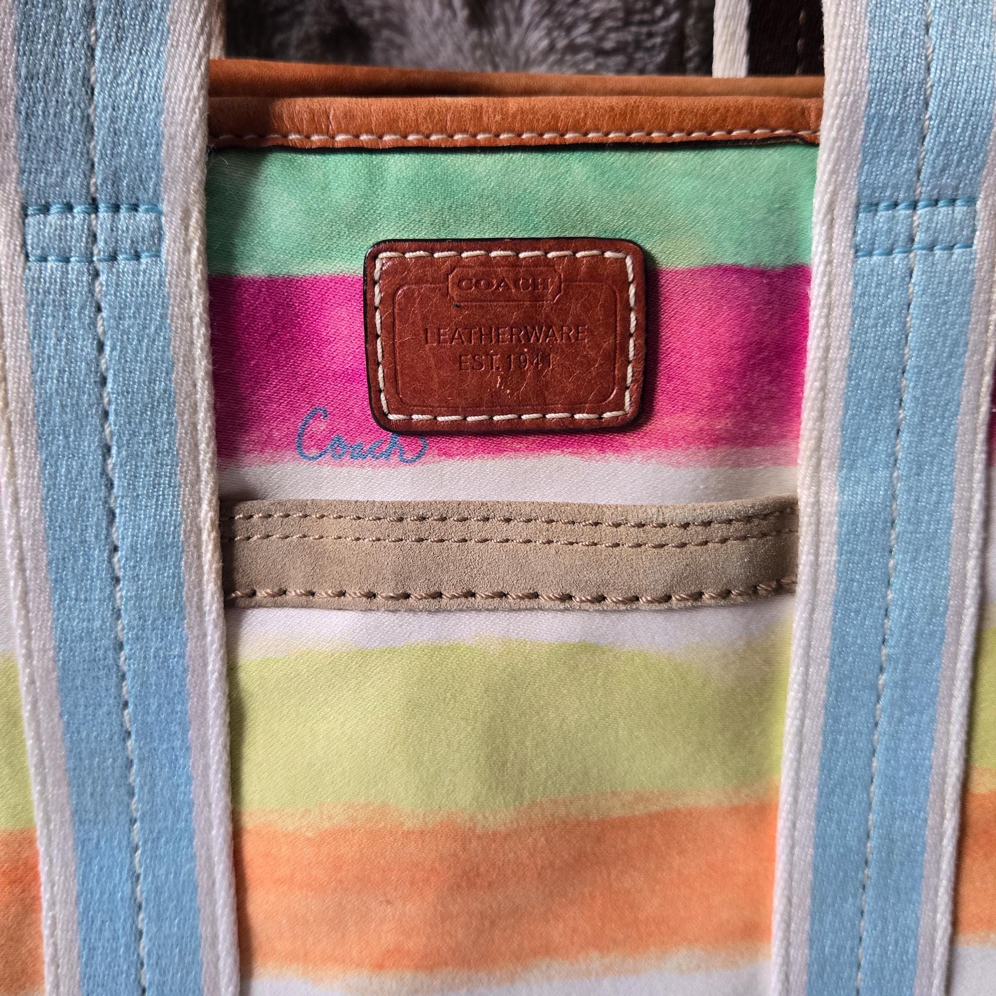 Y2K Vintage Coach Hampton Watercolor Rainbow Stripes Small Tote