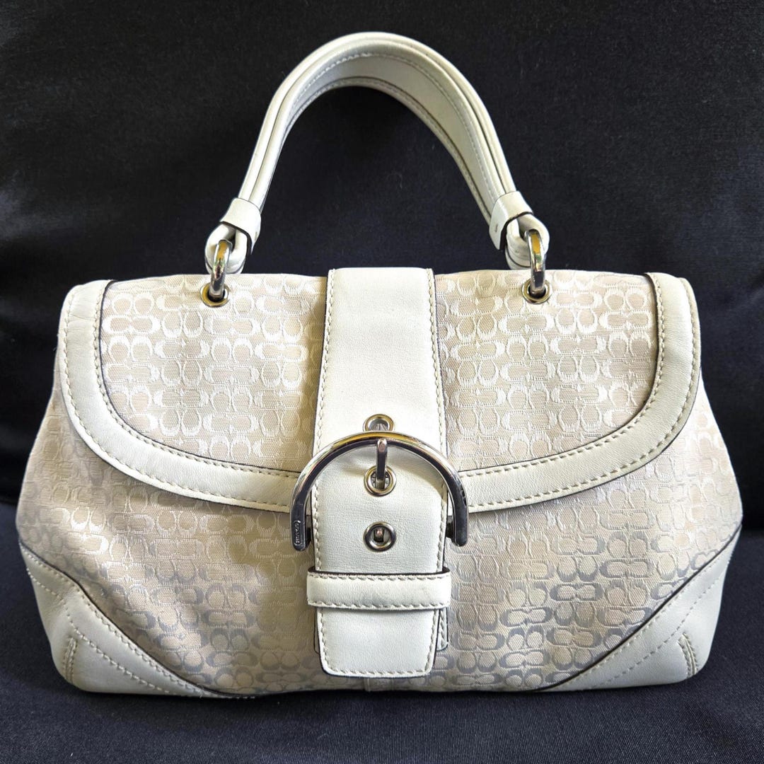 Coach Y2K Soho Handbag: Ivory Sigc Jacquard & White Leather Trim
