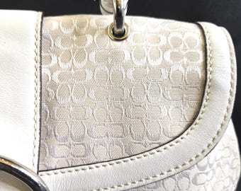 Coach Y2K Soho Handbag: Ivory Sigc Jacquard & White Leather Trim