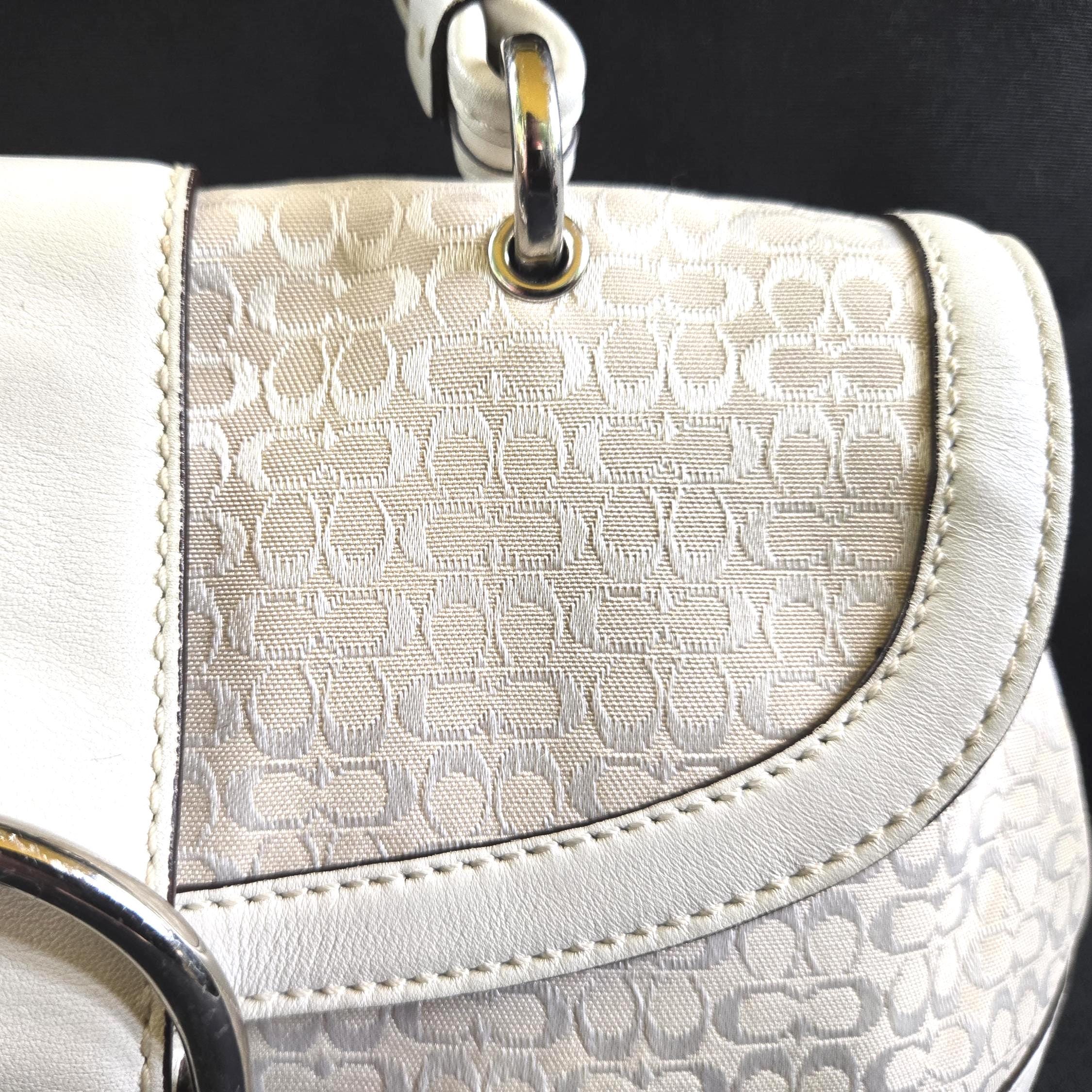 Coach Y2K Soho Handbag: Ivory Sigc Jacquard & White Leather Trim