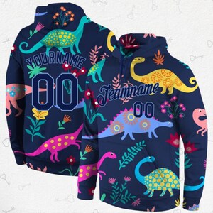 Colorful Dinosaur Hoodie | Cute Dino Print Pullover | Personalized Kids & Adults Hoodie | Fun Jurassic Sweatshirt Gift