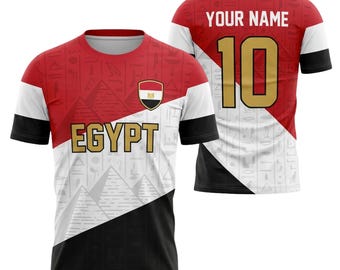 Custom Egypt Jersey Shirt, Personalized Name Number Soccer Fan Tee, Red White Black Hieroglyphic Football Shirt, Gift for Supporters