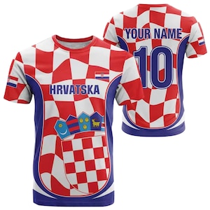 Personalized Croatia Soccer Jersey Shirt, Custom Name Number Hrvatska Fan Tee, Red White Checkered Football Supporter Gift for Fans image 1