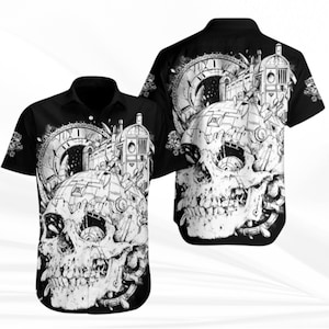 gothic dress men shirt white short sleeve ROMWE MEN Men's Gothic Print Short Sleeve Shirt