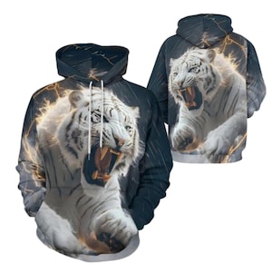 White Tiger Hoodie 3D Animal Pullover Sweatshirt Unisex Big Cat Gift Men Women Fans