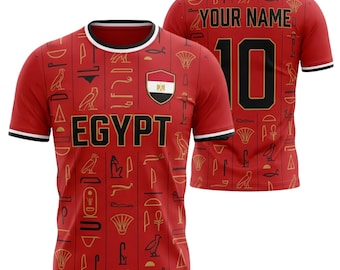 Personalized Egypt Soccer Jersey Custom Name Number Shirt, Red Hieroglyphic Football Fan Jersey Gift for Men Women Kids Match Day Shirt