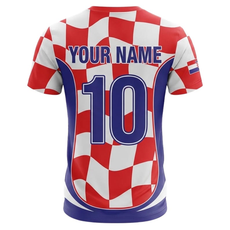 Personalized Croatia Soccer Jersey Shirt, Custom Name Number Hrvatska Fan Tee, Red White Checkered Football Supporter Gift for Fans image 3