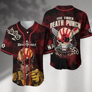 Hard Rock Skull Baseball Jersey | Rot-Schwarzer Button-Up mit Schlagring | Unisex Front & Back Graphic Shirt