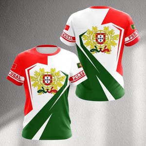 Portugal T Shirt with National Coat of Arms Red White Green Flag Jersey, Portuguese Soccer Supporter Top, Euro Football Fan Gift Unisex Tee