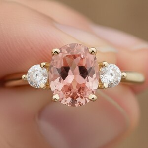 Pink Oval Moissanite Diamond Engagement Ring, Vintage Three Stone Statement Ring, Anniversary Gift for Her, Silver 925 Bridal Solitaire ring