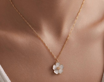 Gold Plated Sakura Flower Necklace: Stainless Steel Clavicle Chain