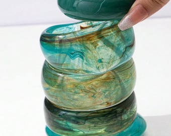 Blue Chunky Resin Cuff Bangle, Minimalist Acrylic Bracelet