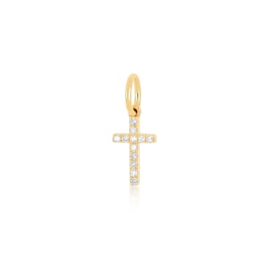 0,03 ct äkta diamant kors berlock 14k guld, liten pavé kors berlock, halsband berlock presentsmycken