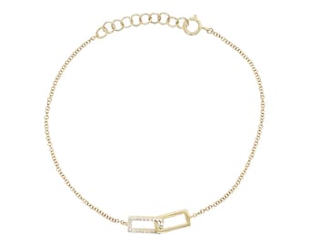 Sierlijke gouden schakelarmband, pavé rechthoekige kettingarmband 14 kt goud, minimale geometrische armband, dagelijks sieradencadeau