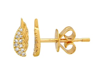 14k Gold Diamond Angel Wing Stud Earrings – Dainty Jewelry