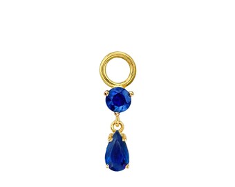Blue Sapphire Teardrop Hoop Earring Charm 14k Yellow Gold Dangle Charm for Huggie Hoops Removable Mini Charm Fine Jewelry