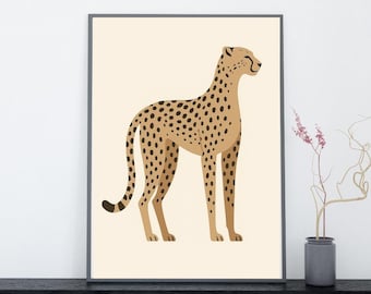 Art mural guépard | rétro affiche léopard | Décoration de chambre BCBG | Affiche minimaliste moderne | Art mural tendance léopard | Téléchargement numérique
