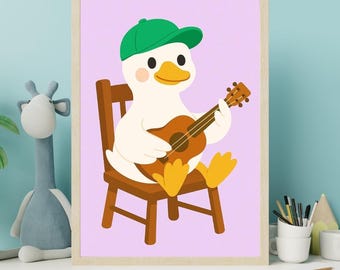 Art mural imprimable Silly Goose | rétro affiche drôle d'oie | Impression murale d'oie | Décoration murale de chambre à coucher | Décoration de chambre d'animaux originale | Art pour chambre d'enfant