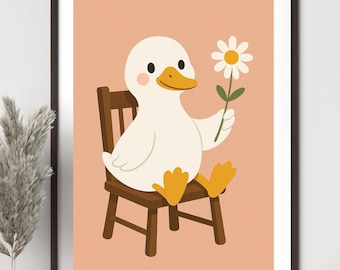 Silly Goose Printable Wall Art | Retro Funny Goose Poster | Quirky Animal Nursery Decor | Cottagecore Digital Download | Bedroom Wall Art
