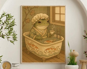 Japanese Frog Art Print |  Vintage Minimal Wall Decor | Matsumoto Hoji Wall Art Decor | Neutral Frog Artwork | Digital Download | Wabi Sabi
