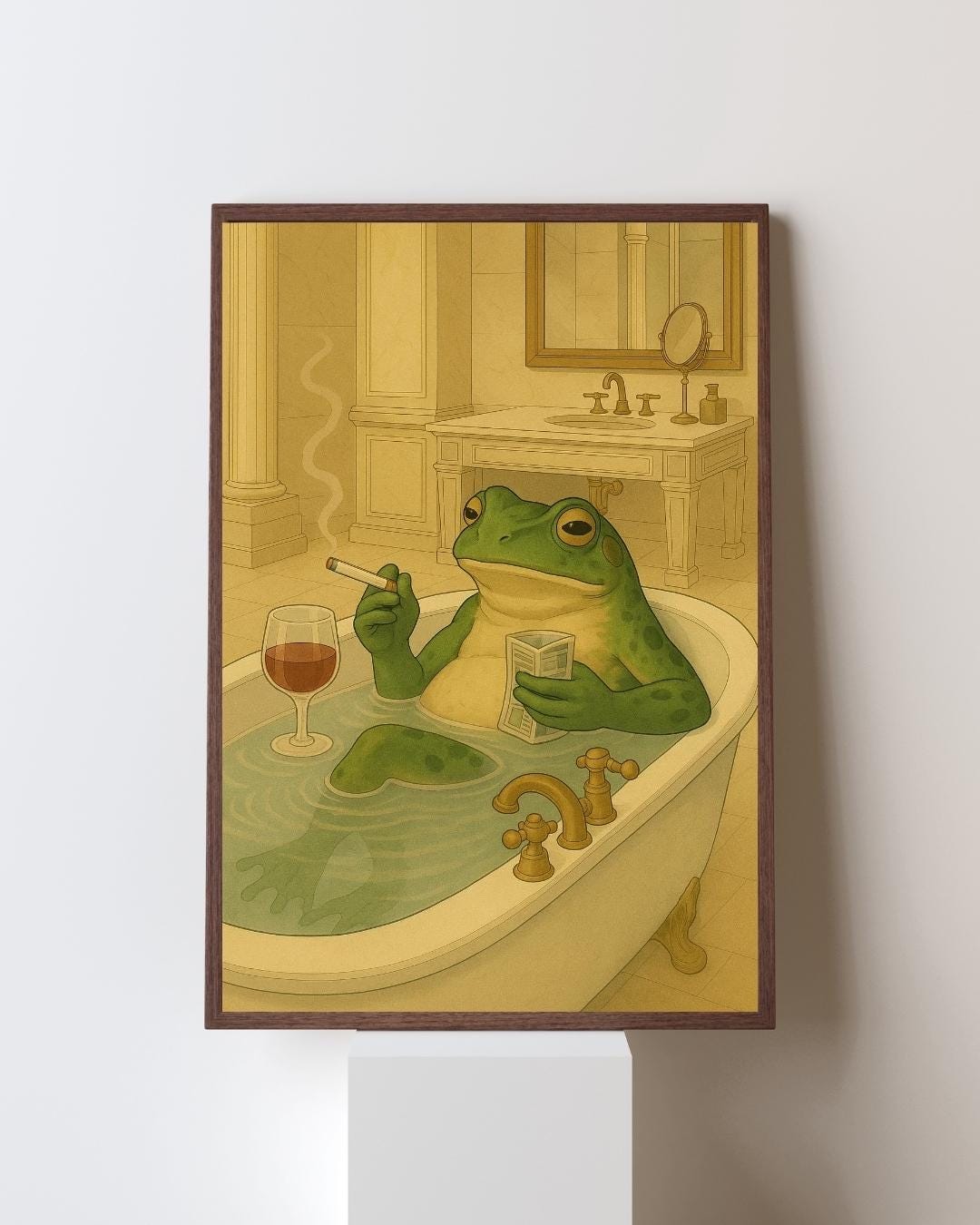 Frog on Toilet Art Print | Vintage Frog Poster | Funny Bathroom Wall ...