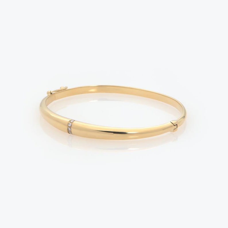 14k Gold Minimalist Diamond Bangle Bracelet, Dainty Everyday Bangle ...