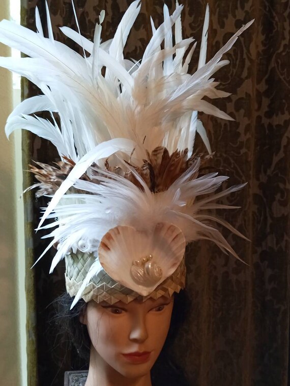 Tahitian Feather Headdress With Heart 