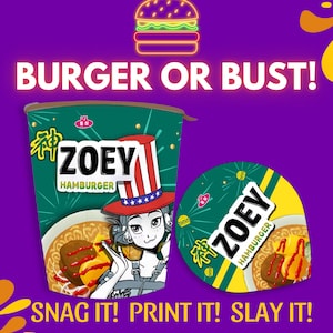 Kpop Demon Hunters Zoey's Ramyeon Cup Noodles Wrapper Label, Printable Packaging Design For Birthday Party, K-pop Theme Party Decor - Favor