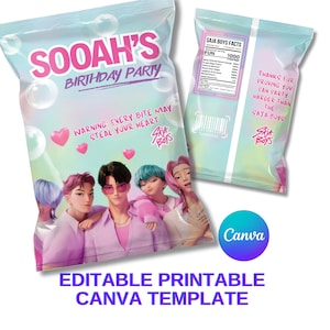 Editable Kpop Saja Boys Jino Chip Bag Label Template Birthday Party Favor, Personalized K-pop Demon Hunter Chip Bag Wrapper Decor PRINTABLE