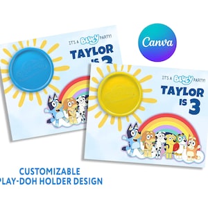 Etiqueta de presente de aniversário editável com massinha de modelar, sem doces, para festa infantil, modelo para impressão, decoração