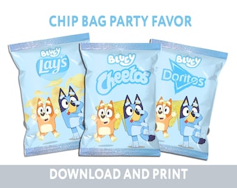 Blue Dog Birthday Chip Bag Label, Party Favor, Treat Wrapper (PDF)