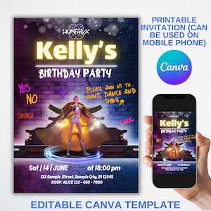 Personalised Kpop Demon Hunter Birthday Party Invitation, Editable Digital Party Invite for Phone, Custom K-pop Theme Template