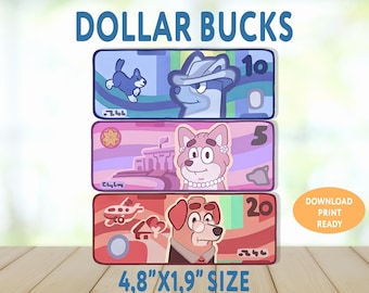 Dinero de juguete Blue Dog Dollar Bucks para niños (patrón en PDF)