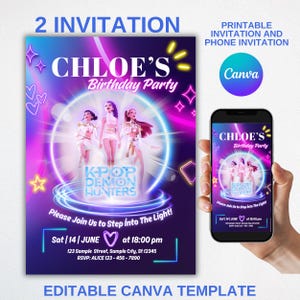 Personalised Kpop Demon Hunter Birthday Party Invitation, Editable Digital Party Invite for Phone, Custom K-pop Theme Template