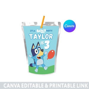 Personalized Pink Caprisun Label for Kids Birthday Party Editable Wrapper Template Instant Download Party Favor Supplies