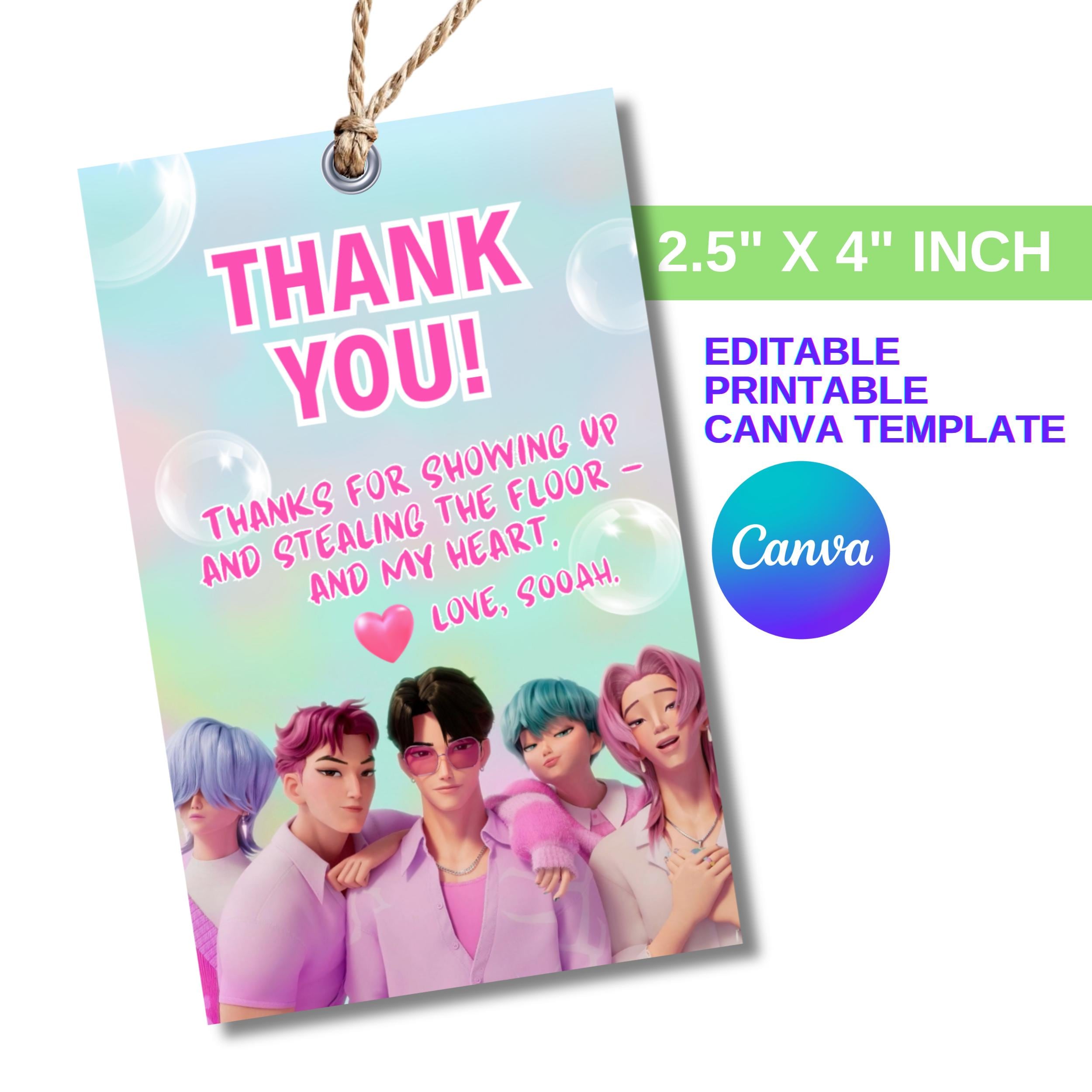 Editable Kpop Saja Boys Jino Thank You Tag Birthday Party Favor