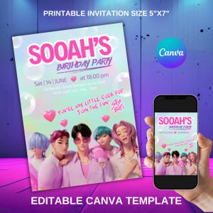 Personalised Kpop Saja Boys Demon Hunter Birthday Party Invitation, Editable Digital Party Invite for Phone, Custom K-pop Theme Template