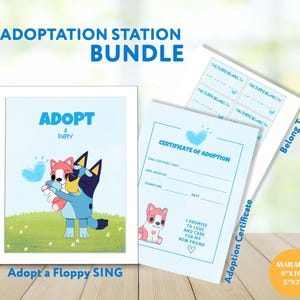 Paquete de estación de adopción de cachorros, certificado de adopción y letrero de descarga instantánea, actividad de fiesta para niños