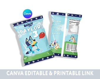 Editable Blue Birthday Chip Bag Label Template (Printable)