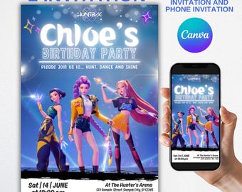Personalised Kpop Demon Hunter Birthday Party Invitation, Editable Digital Party Invite for Phone, Custom K-pop Theme Template
