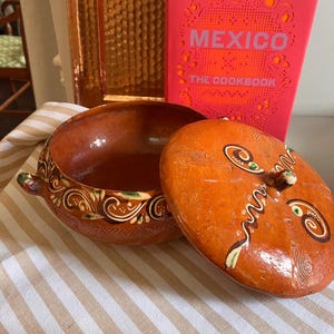 Mexikansk terrin med lock, autentisk antik tlaquepaque, handgjord, handdekorerad