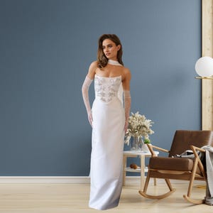 Custom White Halter Two-Piece Wedding Dress – Rhinestone Mermaid Gown with Lace-Up Back