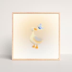 Soft Duck & Butterfly Nursery Print – Square Digital Download | Baby Room Wall Art | Gentle Watercolour Style Animal Poster