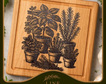 Potted Herb Garden Laser Engraving Design: Rustic Farmhouse SVG PNG (Digital Download